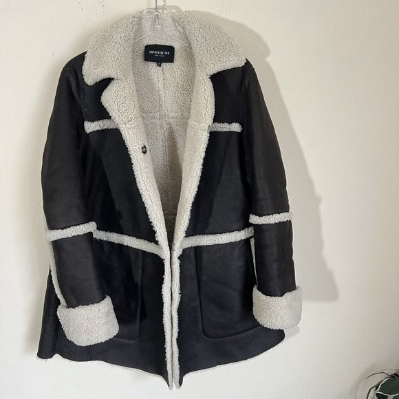 Lafayette 148 Dark Brown Sheep Shearling Lined Leather Coat Jacket Size Medium - Picture 9 of 11